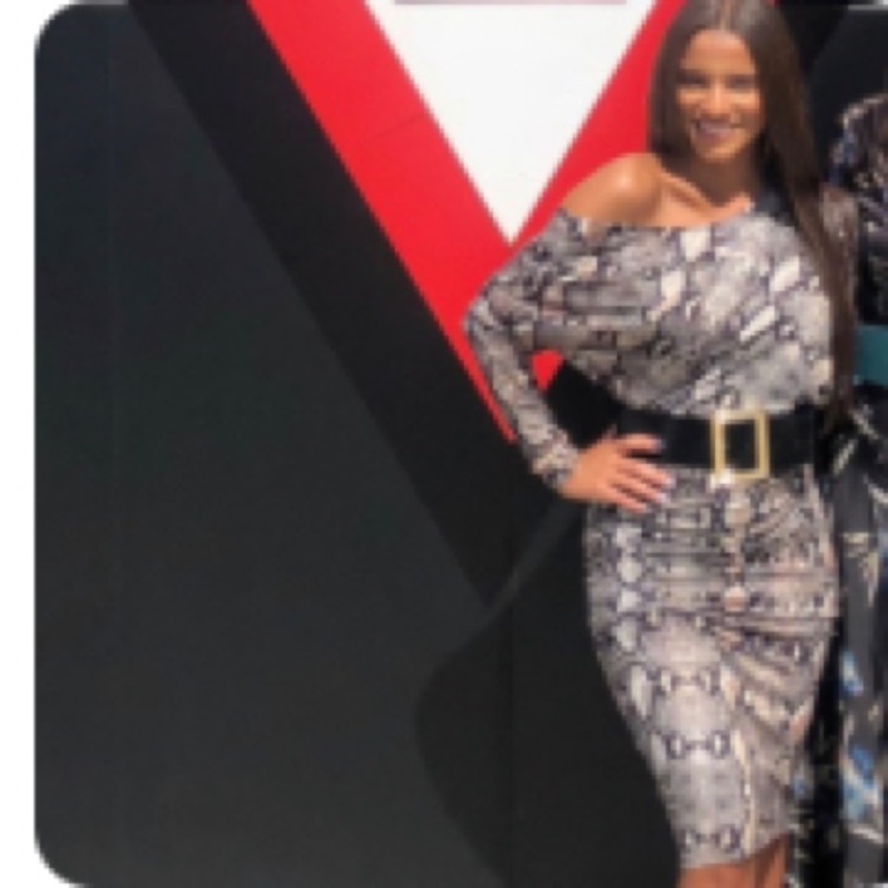 MARCIANO off shoulder asymmetrical dress